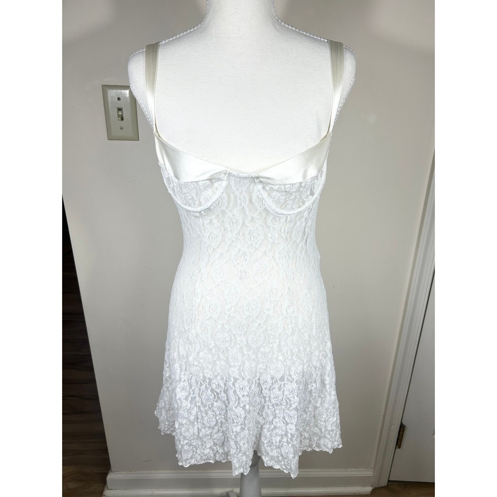 VTG UndercoverWear Lace Chemise Slip‎ Dress Small White Satin Trim Sheer Bridal